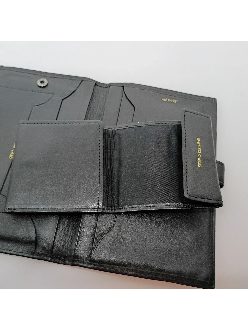Black Cowhide Leather Travel Wallet Travelers Checks Airline Tickets Etc